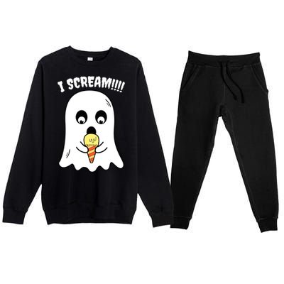 I Scream Ghost Eating Ice Cream Costume Easy Halloween Funny Gift Premium Crewneck Sweatsuit Set