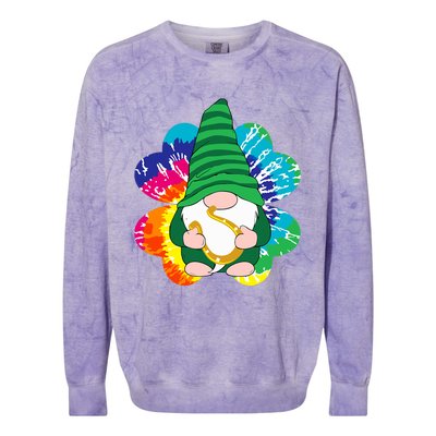 Irish Shamrock Gnome Tie Dye Hippie St. Patricks Day Colorblast Crewneck Sweatshirt