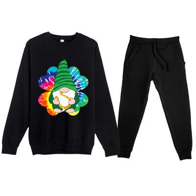 Irish Shamrock Gnome Tie Dye Hippie St. Patricks Day Premium Crewneck Sweatsuit Set