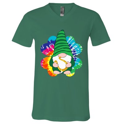 Irish Shamrock Gnome Tie Dye Hippie St. Patricks Day V-Neck T-Shirt