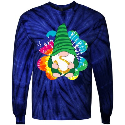 Irish Shamrock Gnome Tie Dye Hippie St. Patricks Day Tie-Dye Long Sleeve Shirt