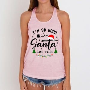 Im So Good Santa Came Twice Funny Christmas Lights Women's Knotted Racerback Tank