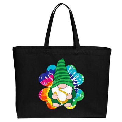 Irish Shamrock Gnome Tie Dye Hippie Shrt St. Patricks Day Cotton Canvas Jumbo Tote