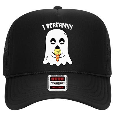 I Scream Ghost Eating Ice Cream Costume Easy Halloween Gifts High Crown Mesh Back Trucker Hat