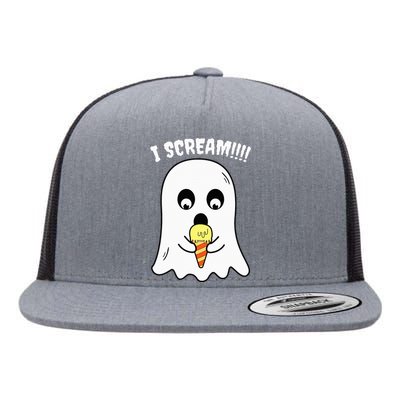 I Scream Ghost Eating Ice Cream Costume Easy Halloween Gifts Flat Bill Trucker Hat