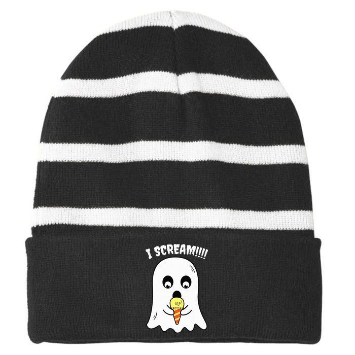 I Scream Ghost Eating Ice Cream Costume Easy Halloween Gifts Striped Beanie with Solid Band