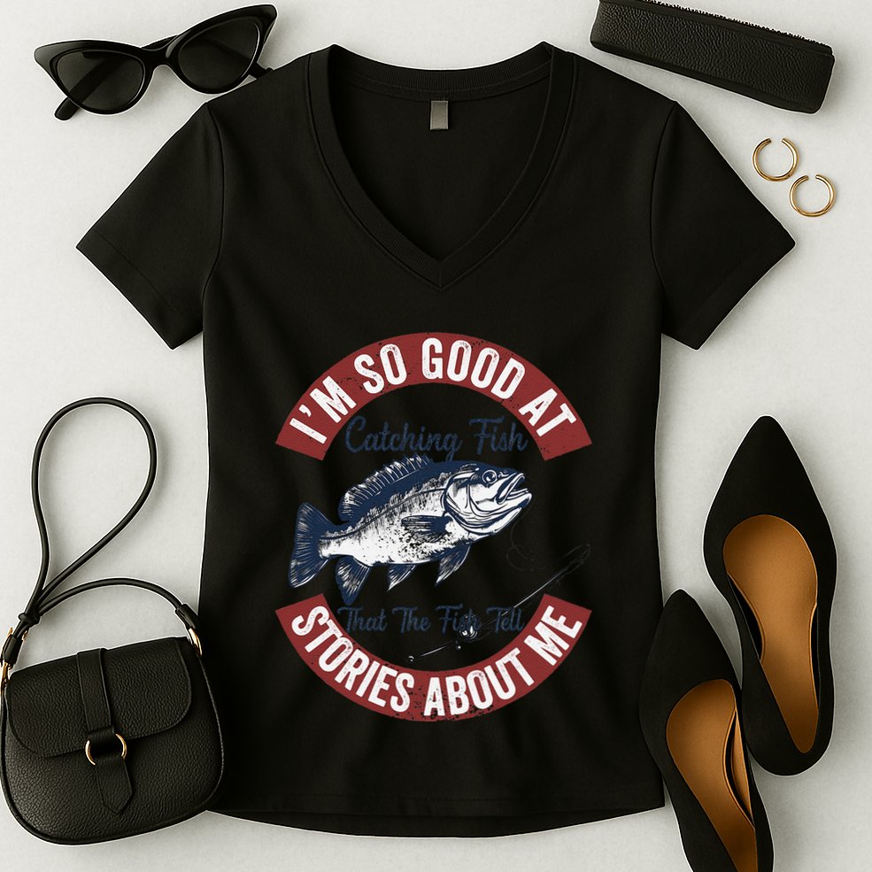 IM So Good At Catching Fish That The Fish Tell Stories Women's V-Neck T-Shirt