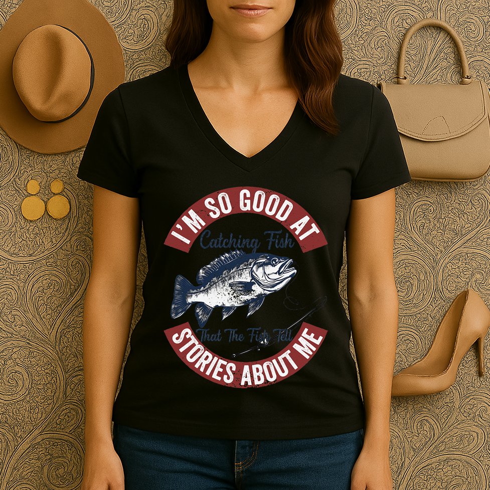 IM So Good At Catching Fish That The Fish Tell Stories Women's V-Neck T-Shirt