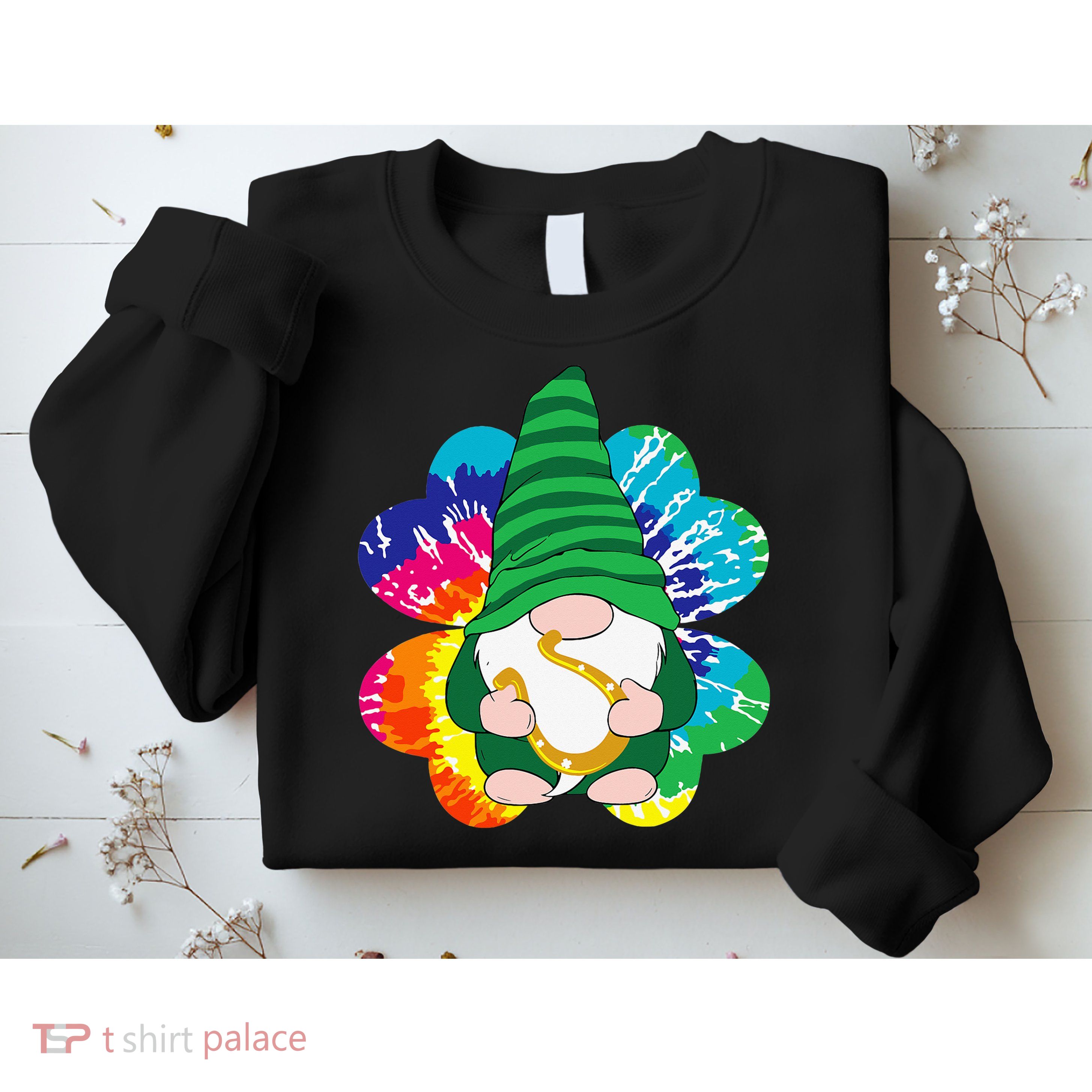 Irish Shamrock Gnome Tie Dye Hippie St. Patricks Day Sweatshirt
