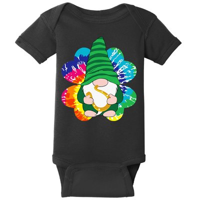 Irish Shamrock Gnome Tie Dye Hippie St. Patricks Day Baby Bodysuit