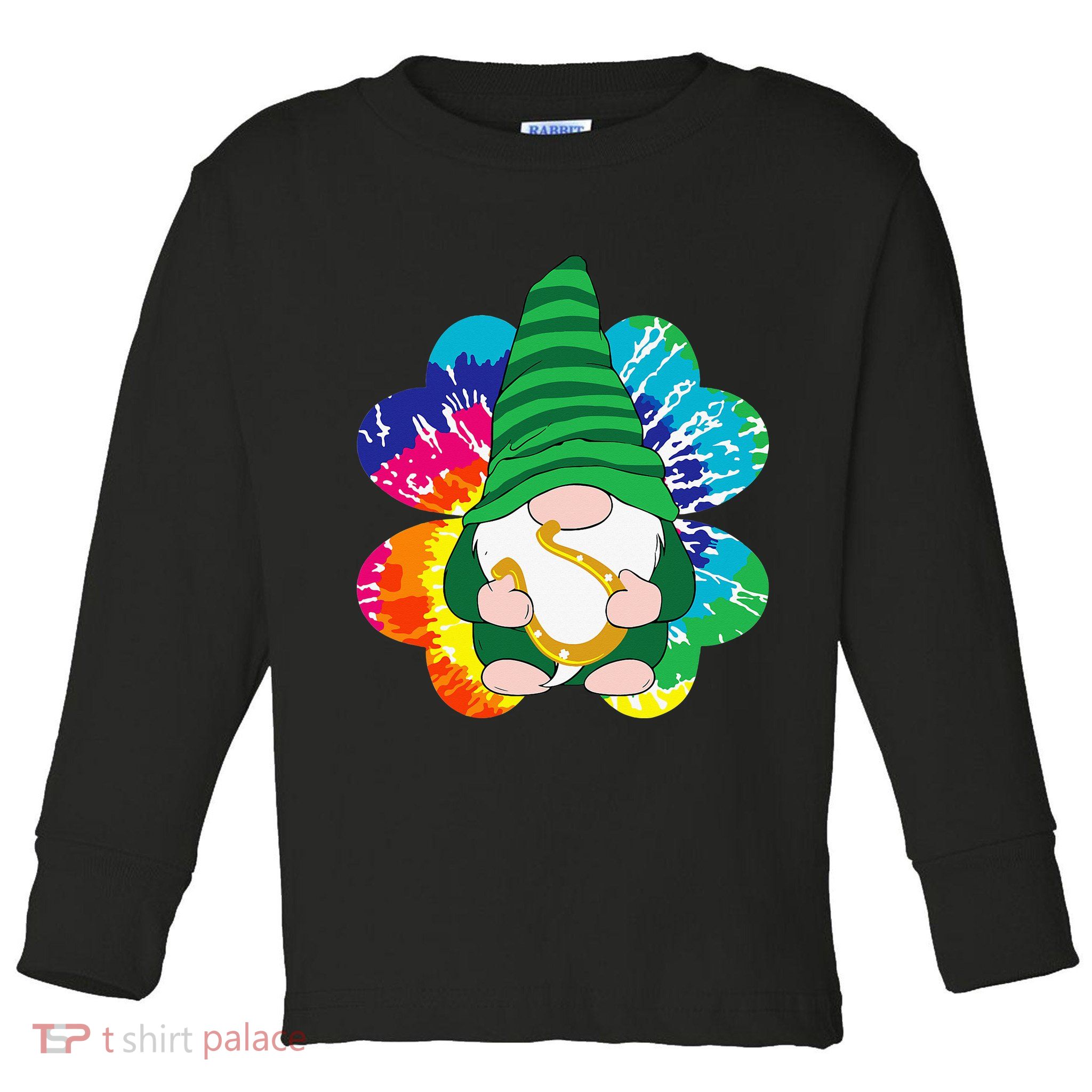 Irish Shamrock Gnome Tie Dye Hippie St. Patricks Day Toddler Long Sleeve Shirt