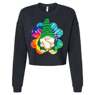 Irish Shamrock Gnome Tie Dye Hippie St. Patricks Day Cropped Pullover Crew