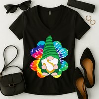 Irish Shamrock Gnome Tie Dye Hippie St. Patricks Day Women's V-Neck T-Shirt