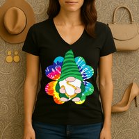 Irish Shamrock Gnome Tie Dye Hippie St. Patricks Day Women's V-Neck T-Shirt
