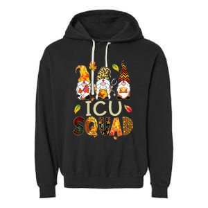 ICU Squad Gnome Nurse Leopard Thanksgiving Fall Stethoscope Garment-Dyed Fleece Hoodie