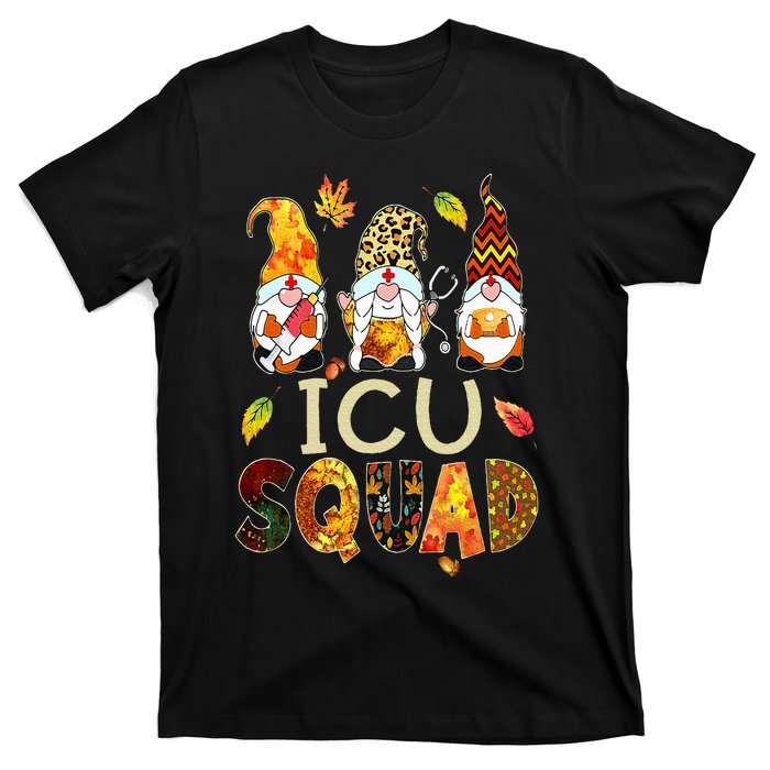 ICU Squad Gnome Nurse Leopard Thanksgiving Fall Stethoscope T-Shirt