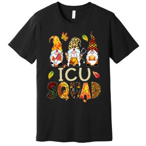 ICU Squad Gnome Nurse Leopard Thanksgiving Fall Stethoscope Premium T-Shirt