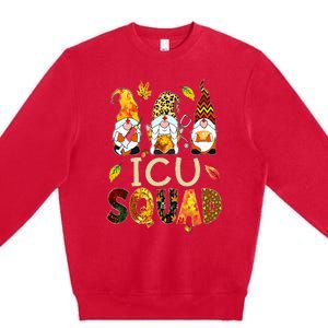 ICU Squad Gnome Nurse Leopard Thanksgiving Fall Stethoscope Premium Crewneck Sweatshirt