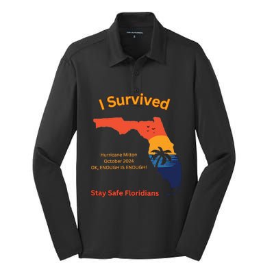 I Survived Hurricane Milton Stay Safe Floridians Silk Touch Performance Long Sleeve Polo