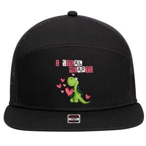 I Steal Hearts Trex Dino Baby Boy Valentines Day 7 Panel Mesh Trucker Snapback Hat