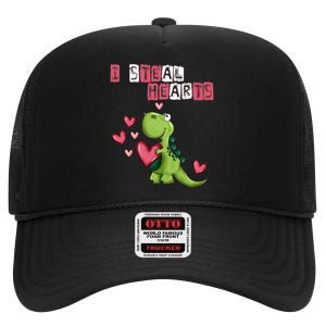 I Steal Hearts Trex Dino Baby Boy Valentines Day High Crown Mesh Back Trucker Hat