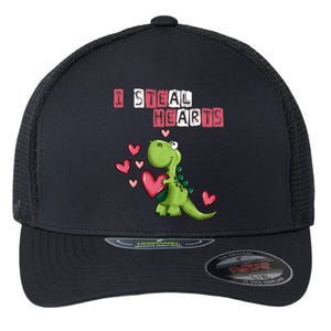 I Steal Hearts Trex Dino Baby Boy Valentines Day Flexfit Unipanel Trucker Cap