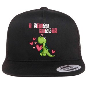 I Steal Hearts Trex Dino Baby Boy Valentines Day Flat Bill Trucker Hat