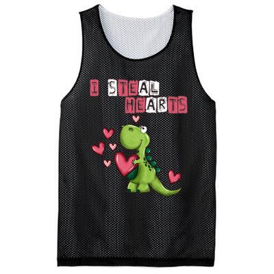 I Steal Hearts Trex Dino Baby Boy Valentines Day Mesh Reversible Basketball Jersey Tank