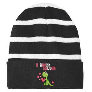 I Steal Hearts Trex Dino Baby Boy Valentines Day Striped Beanie with Solid Band