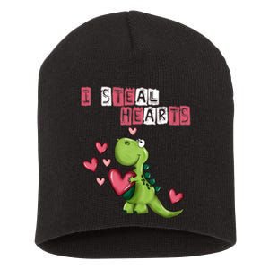 I Steal Hearts Trex Dino Baby Boy Valentines Day Short Acrylic Beanie