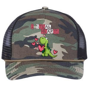 I Steal Hearts Trex Dino Baby Boy Valentines Day Retro Rope Trucker Hat Cap