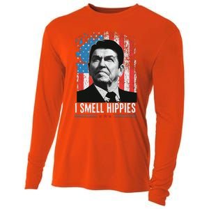 I Smell Hippies Retro American Flag Patriotic Cooling Performance Long Sleeve Crew