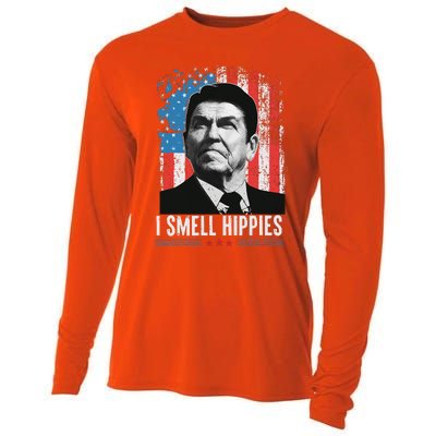 I Smell Hippies Retro American Flag Patriotic Cooling Performance Long Sleeve Crew