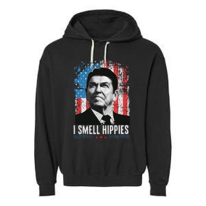 I Smell Hippies Retro American Flag Patriotic Garment-Dyed Fleece Hoodie