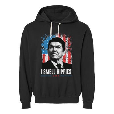 I Smell Hippies Retro American Flag Patriotic Garment-Dyed Fleece Hoodie