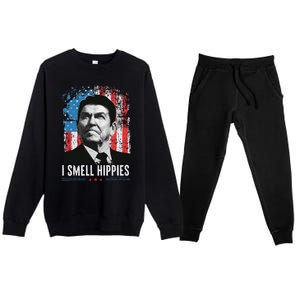 I Smell Hippies Retro American Flag Patriotic Premium Crewneck Sweatsuit Set