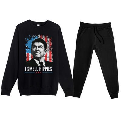 I Smell Hippies Retro American Flag Patriotic Premium Crewneck Sweatsuit Set