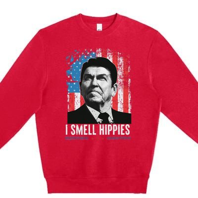 I Smell Hippies Retro American Flag Patriotic Premium Crewneck Sweatshirt