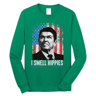 I Smell Hippies Retro American Flag Patriotic Long Sleeve Shirt