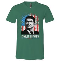 I Smell Hippies Retro American Flag Patriotic V-Neck T-Shirt