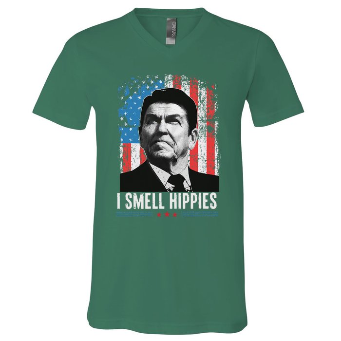 I Smell Hippies Retro American Flag Patriotic V-Neck T-Shirt