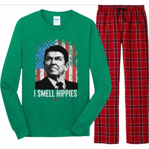 I Smell Hippies Retro American Flag Patriotic Long Sleeve Pajama Set