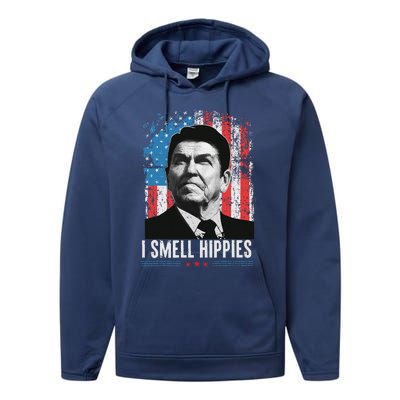 I Smell Hippies Retro American Flag Patriotic Performance Fleece Hoodie