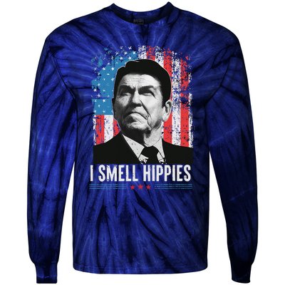 I Smell Hippies Retro American Flag Patriotic Tie-Dye Long Sleeve Shirt