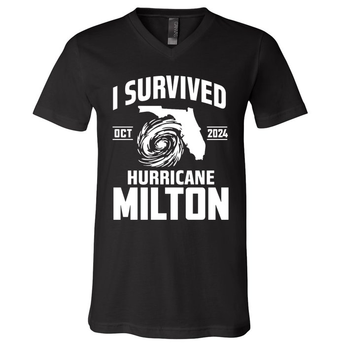 I Survived Hurricane Milton 2024 Survived Hurricane Milton V-Neck T-Shirt