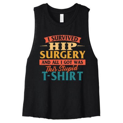 I Survived Hip Surgery Get Well Hip Replacement Recovery Women's Racerback Cropped Tank