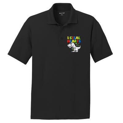 I Steal Hearts Trex Dinosaur Boy Autism Awareness PosiCharge RacerMesh Polo