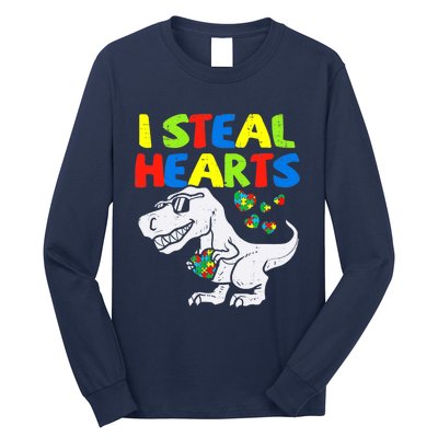 I Steal Hearts Trex Dinosaur Boy Autism Awareness Long Sleeve Shirt