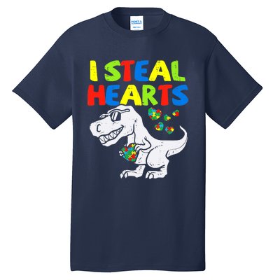 I Steal Hearts Trex Dinosaur Boy Autism Awareness Tall T-Shirt