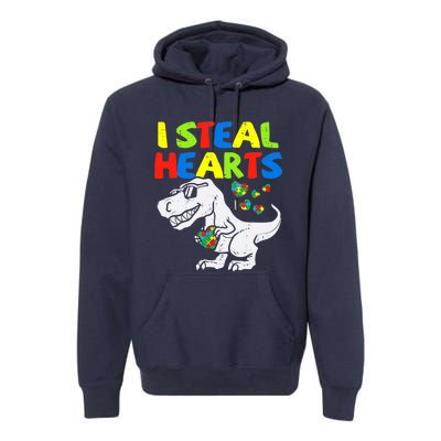 I Steal Hearts Trex Dinosaur Boy Autism Awareness Premium Hoodie